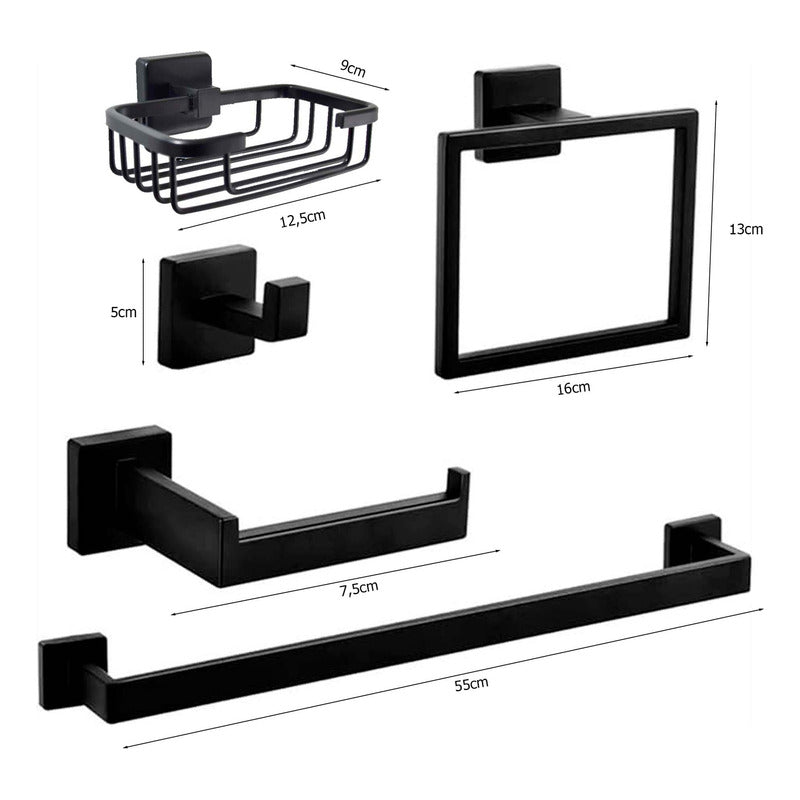 Accesorios Para Baño X5 Plano Piezas Negro Mate