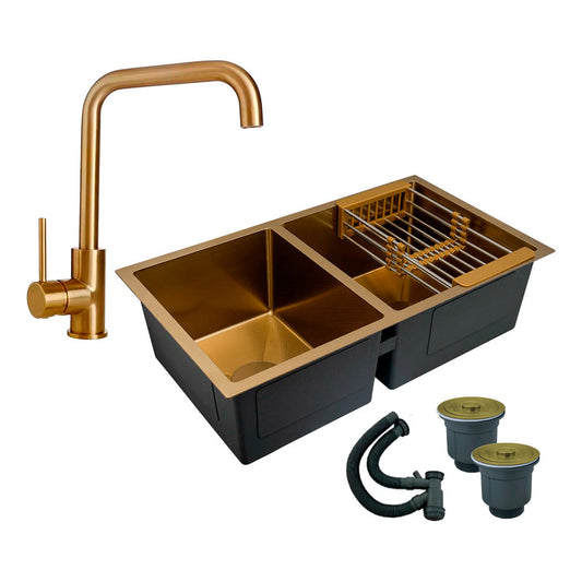 Combo Lavaplatos Doble 77*45cm+griferia Lvp 7 Oro Cepillado