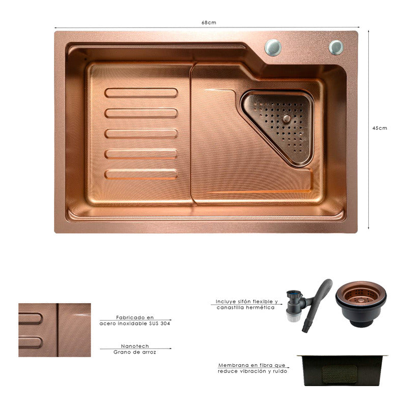 Lavaplatos Acero 304 Rose Sistema De Riel 68x45cm+accesorios