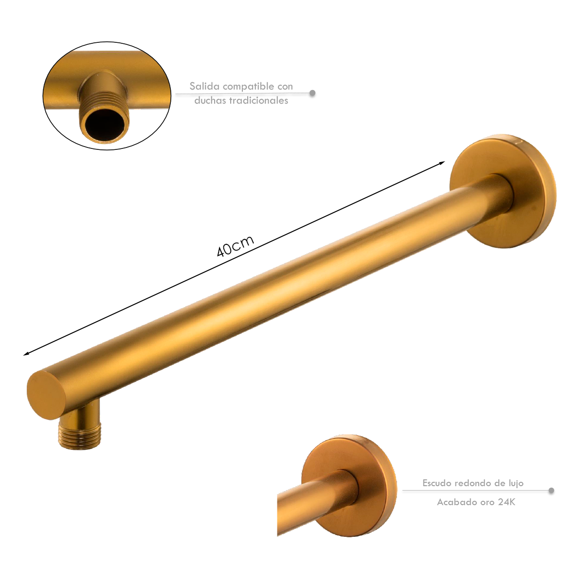Tubo de Ducha Pared Redondo Nuvo 40cm Dorado