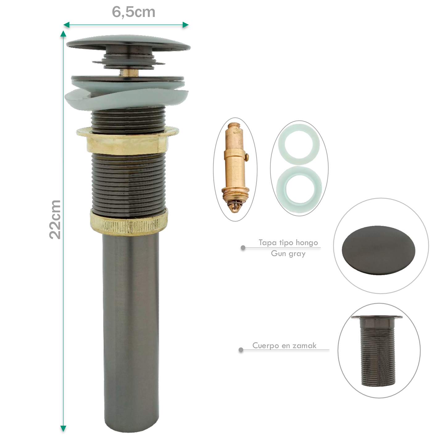 Desague de Push para Lavamanos Gun Gray Bronce