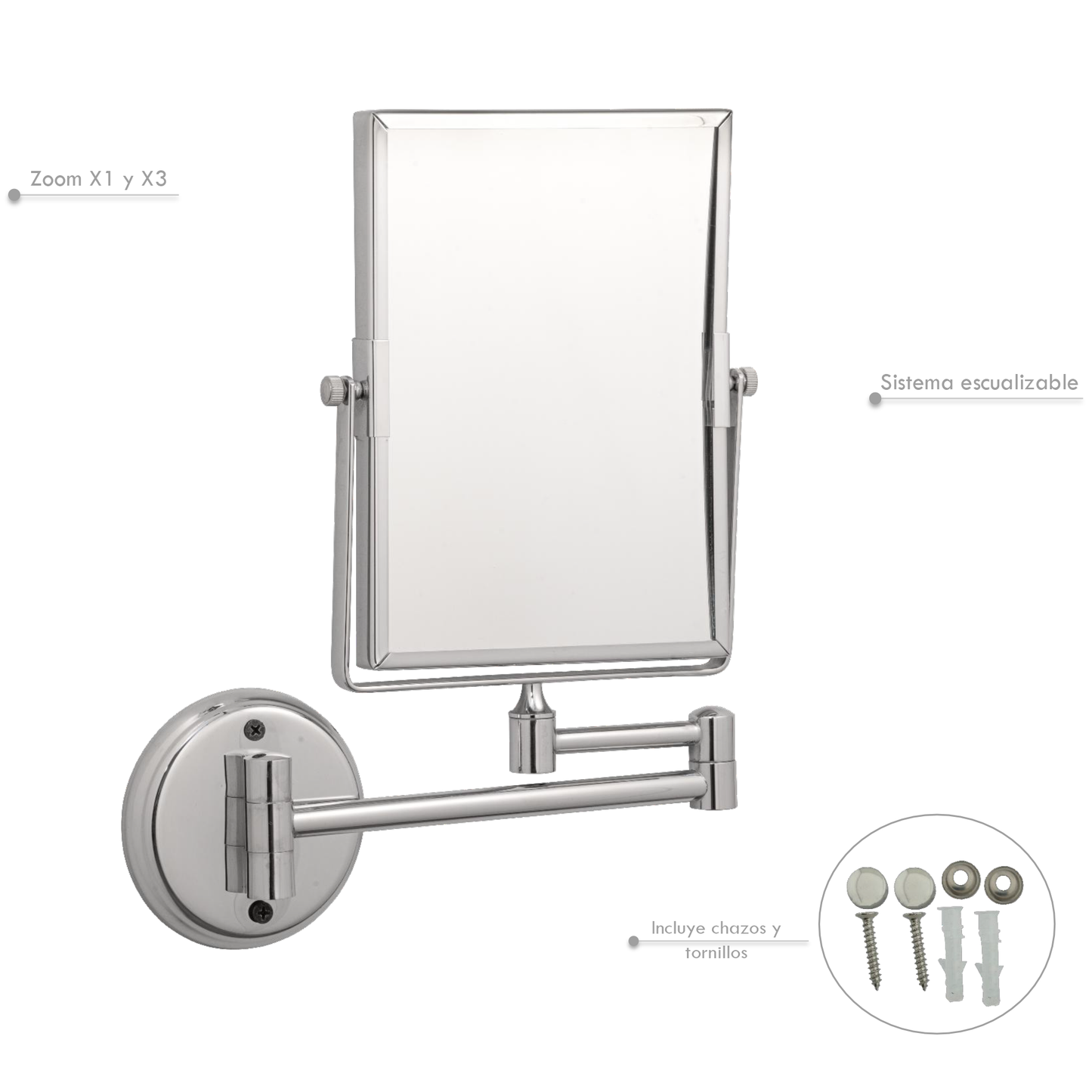 Espejo Cuadrado Escualizable Plateado Cromado