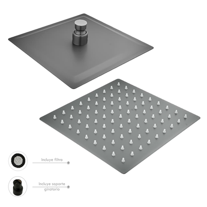 Ducha Regadera Cuadrada 20cm Acero 304 Gris Gray