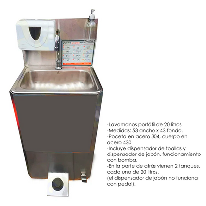Kit Lavamanos Portátil Con Llave De Pedal Y Desagües