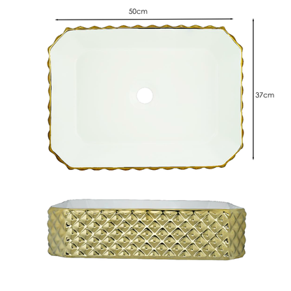 Lavamanos Sobreponer Rectangular Stella Dorado/Blanco