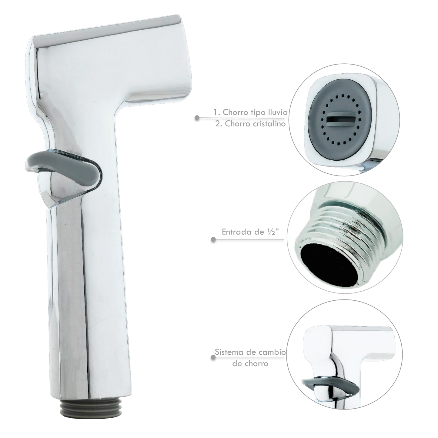 Ducha Bidet en ABS Plateada Cromada Pistola Cilindrica