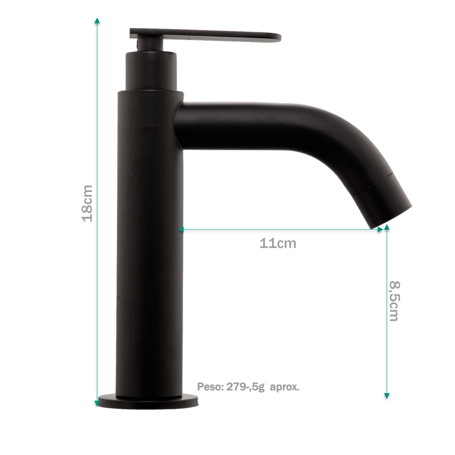 Griferia Lavamanos Agua Fria Baja Negro Mate Cylinder