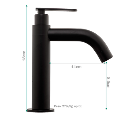 Griferia Lavamanos Agua Fria Baja Negro Mate Cylinder