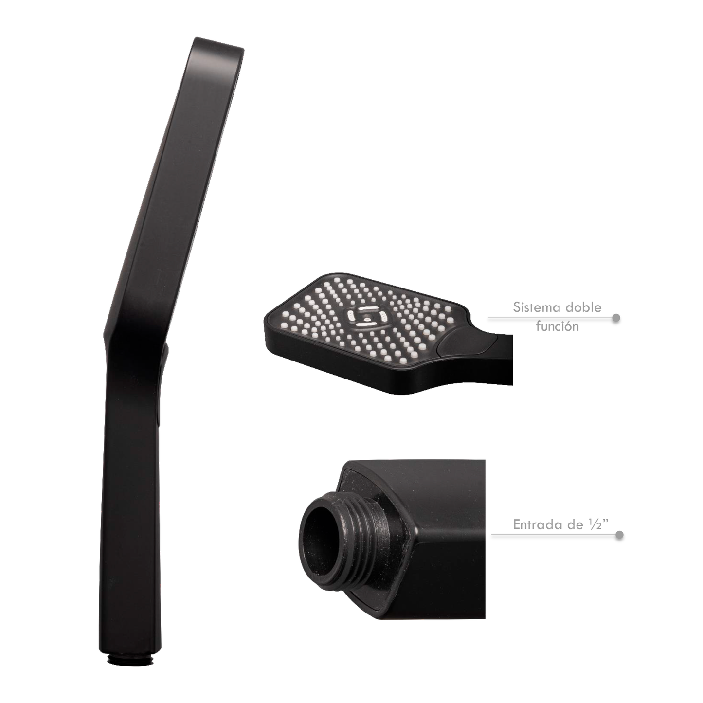 Teleducha Cuadrada en ABS Doble Funcion Negro Mate Geometry