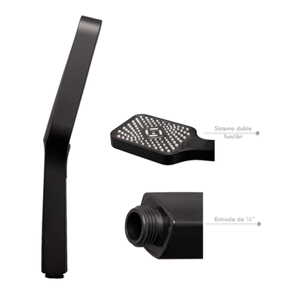 Teleducha Cuadrada en ABS Doble Funcion Negro Mate Geometry