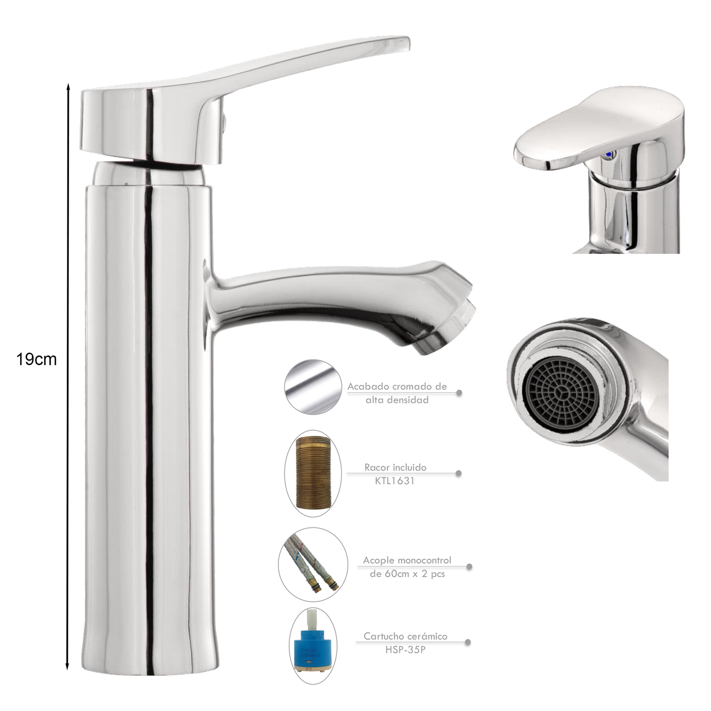 Griferia Monocontrol Lavamanos Bajo Plateada Cromo Toledo