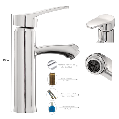 Griferia Monocontrol Lavamanos Bajo Plateada Cromo Toledo