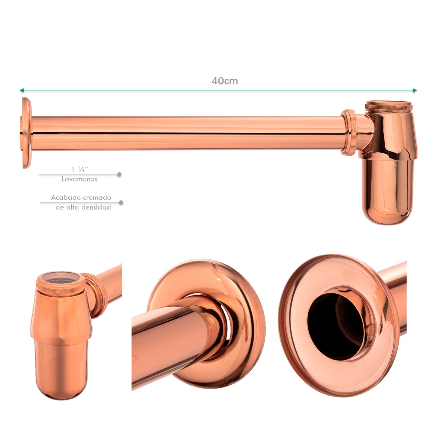 Sifon en U Pastilla Lavamanos Acero Inox Rose Gold