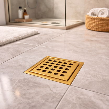 Rejilla de Piso Cuadrada 10cm Dorado Cepillado Tartan