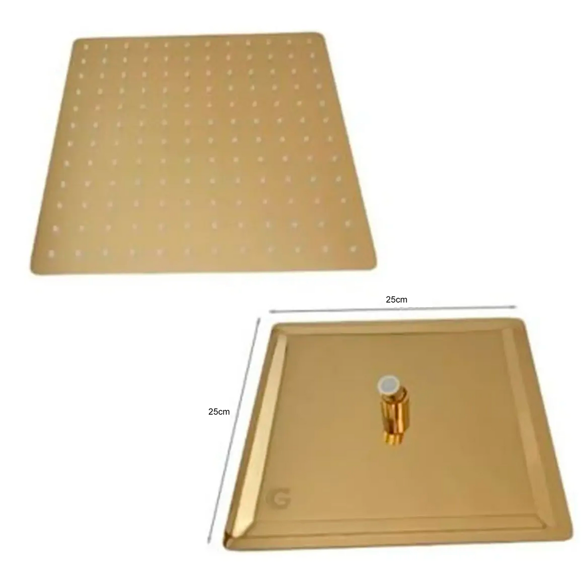 Kit Ducha Cuadrada 25cm+Monocontrol Cuadrado Dorado Cepillado