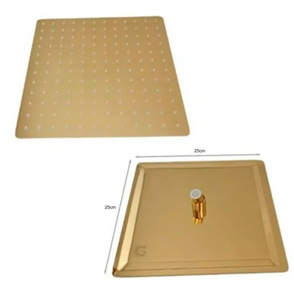 Kit Ducha Cuadrada 25cm+Monocontrol Cuadrado Dorado Cepillado