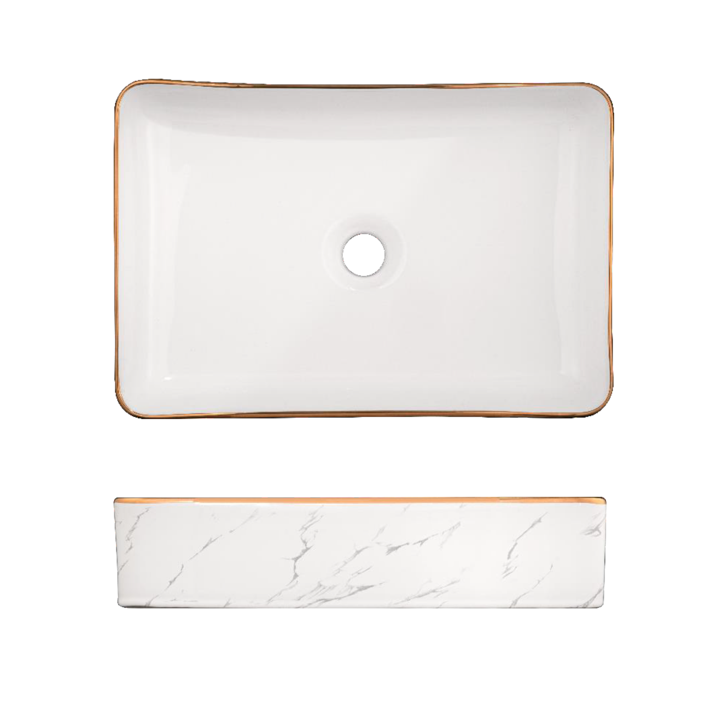 Lavamanos Sobreponer Rectangular Blanco/Dorado Calacatta