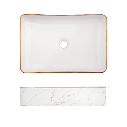 Lavamanos Sobreponer Rectangular Blanco/Dorado Calacatta
