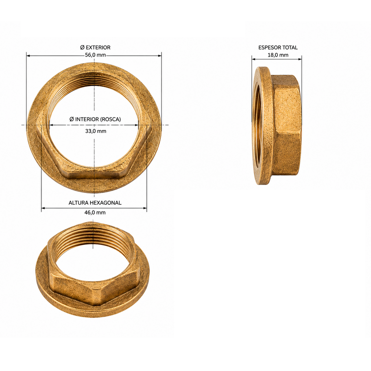 Tuerca de Sujecion para Racor Moncontrol en Bronce