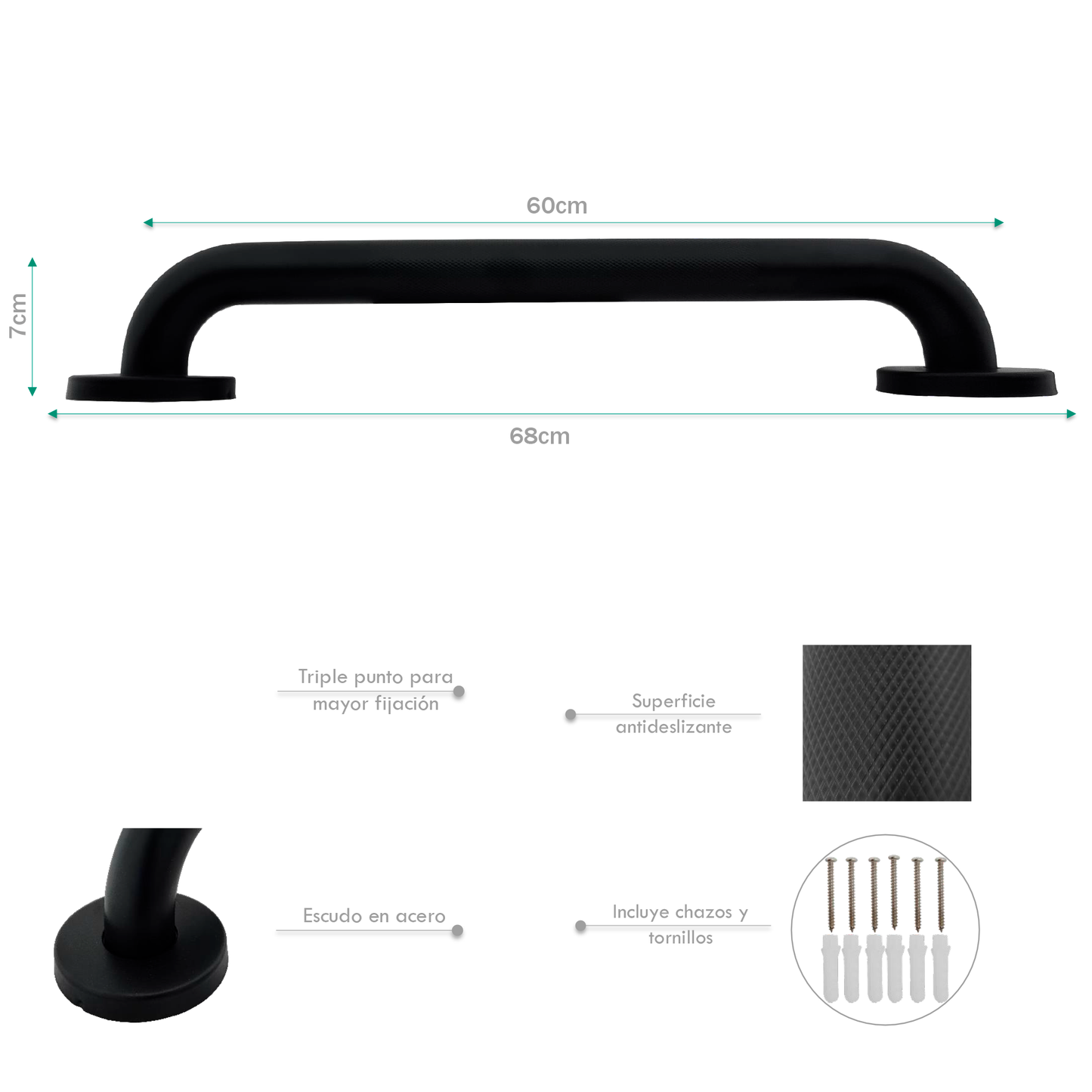 Barra de Seguridad Institucional 60cm Negro Mate Acero