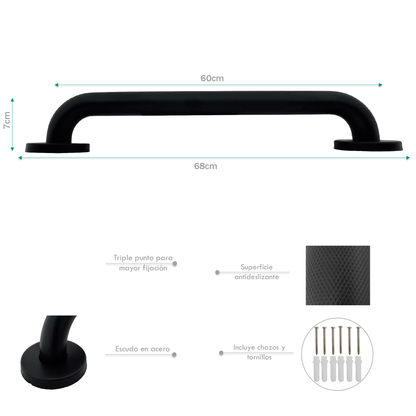Barra de Seguridad Institucional 60cm Negro Mate Acero