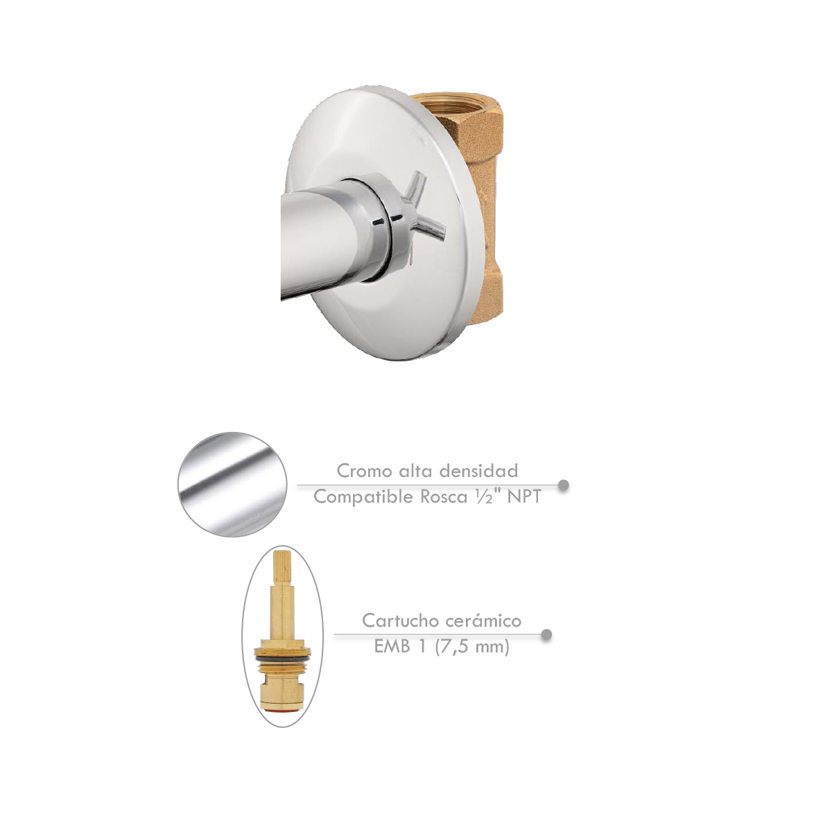 Registro de Ducha Plateado Cromado Paso Completo