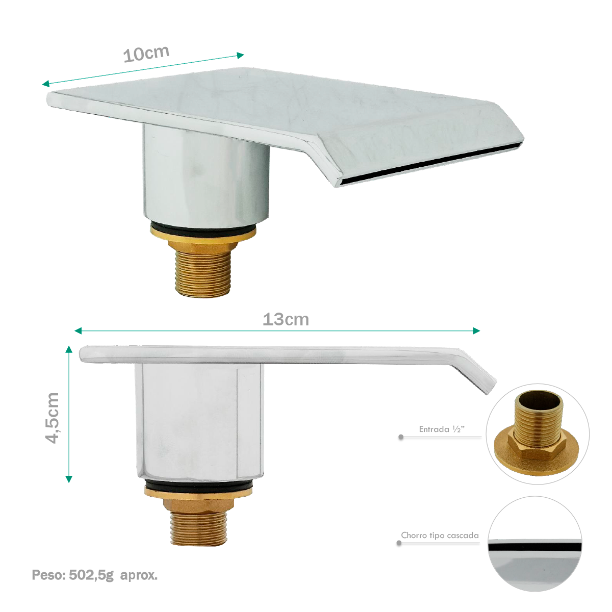 Pico de Tina Cuadrado Plateado Cromado