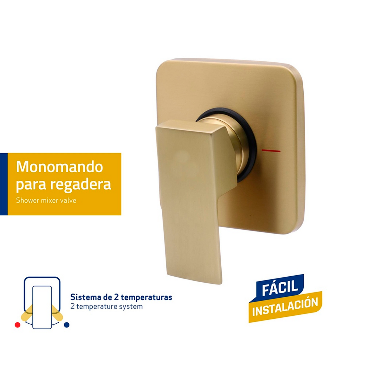 Mezclador Ducha Monocontrol Cuadrado Dorado Cepillado