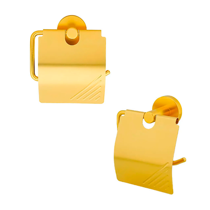 Portarollo para Baño con Tapa en Aluminio Dorado