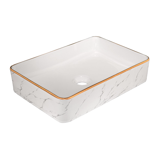 Lavamanos Sobreponer Rectangular Blanco/Dorado Calacatta