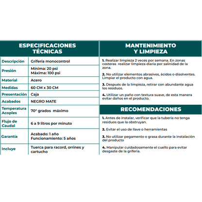 Griferia Monocontrol Lavaplatos Alta Extraible Negro Mate