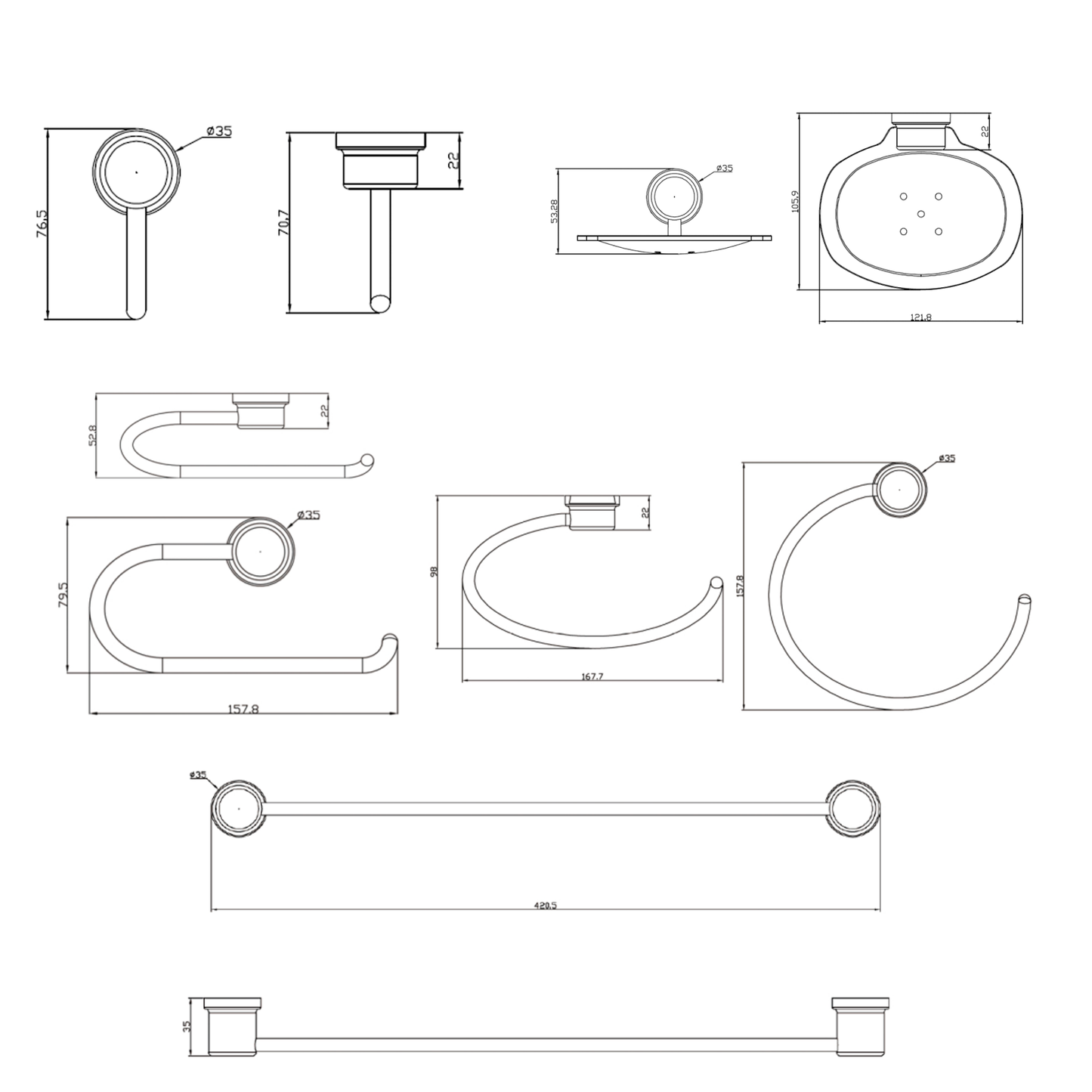 Juego de Accesorios para Baño Plateado Cromado Moonlinght X5 ABS