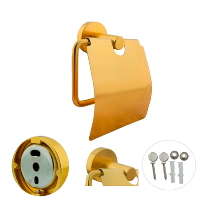 Portarollo para Baño con Tapa en Aluminio Dorado