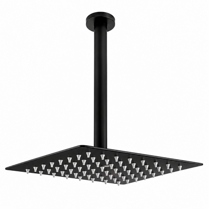 Regadera Ducha Cuadrada 15cm +Tubo a Techo 15cm Negro Mate