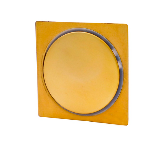 Rejilla de Piso 10cm con Boton de Drenaje Dorado Cepillado