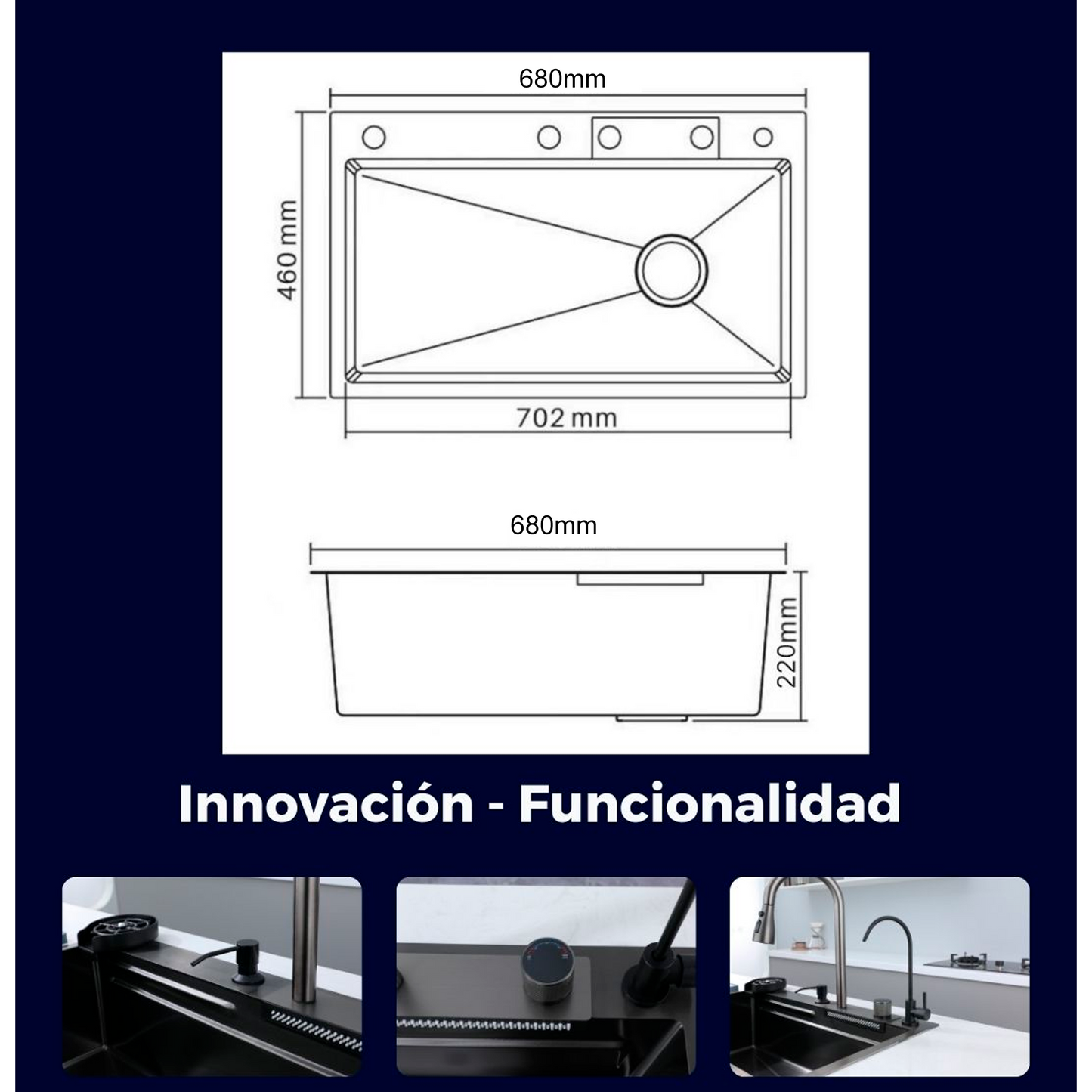 Lavaplatos en Acero Multifuncional 68*46*22cm Negro+ Accesorios