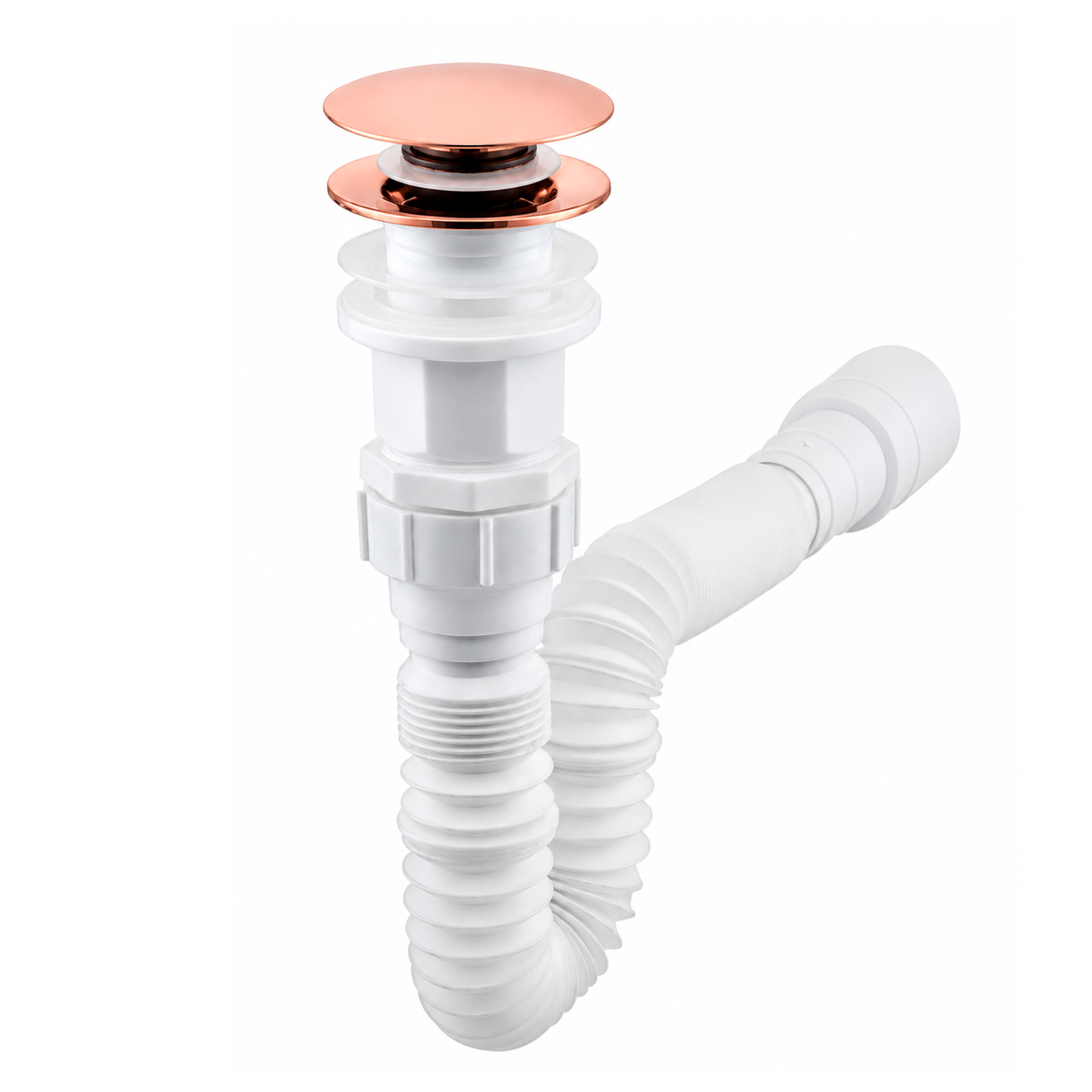 Desague de Push Flexible Sin Rebose Tapa Oro Rosa Brillante