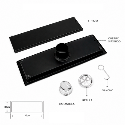Rejilla De Piso Invisible Negro Mate 30 X 10cm