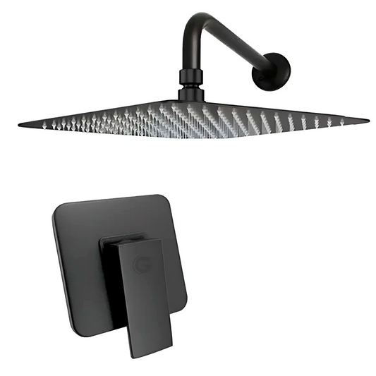 Kit Ducha Cuadrada 30cm+Mezclador Negro +Tubo Redondo 04
