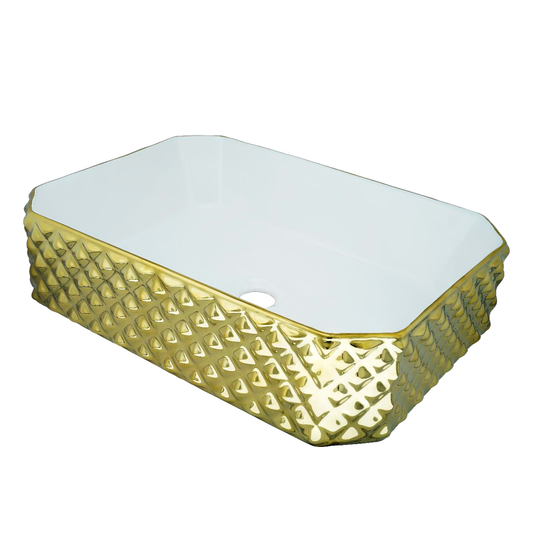 Lavamanos Sobreponer Rectangular Stella Dorado/Blanco