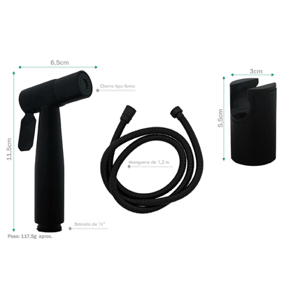 Kit Bidet de Baño en Acero Negro Mate+Soporte y Manguera
