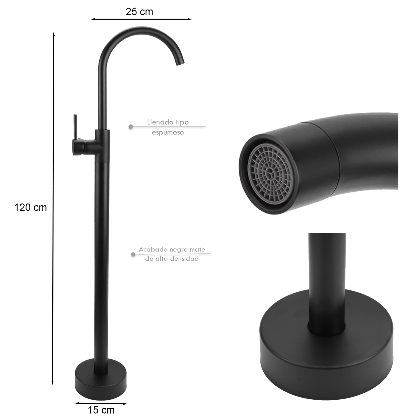 Griferia Monocontrol Llenado de Tina Pedestal Negro Mate
