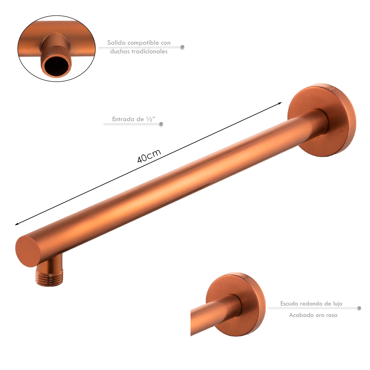 Tubo de Ducha Pared Redondo Nuvo 40cm Rose Gold