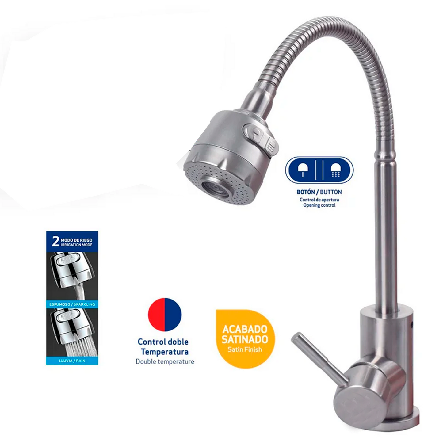 Griferia Monocontrol Lavaplatos Cuello Flexible Plateada Satinada