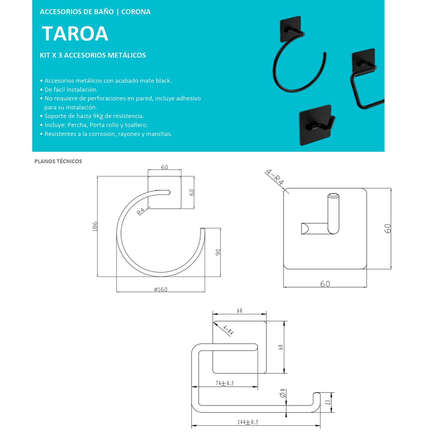 Kit Accesorios X3 Taroa Negro Mate GRIVAL