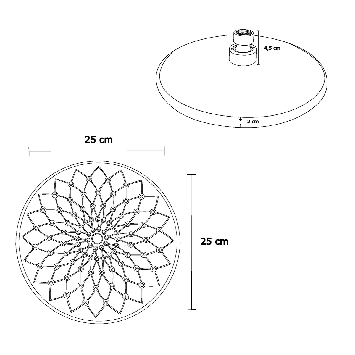 Ducha Regadera Redonda Negra Mate 22cm Estilo Like