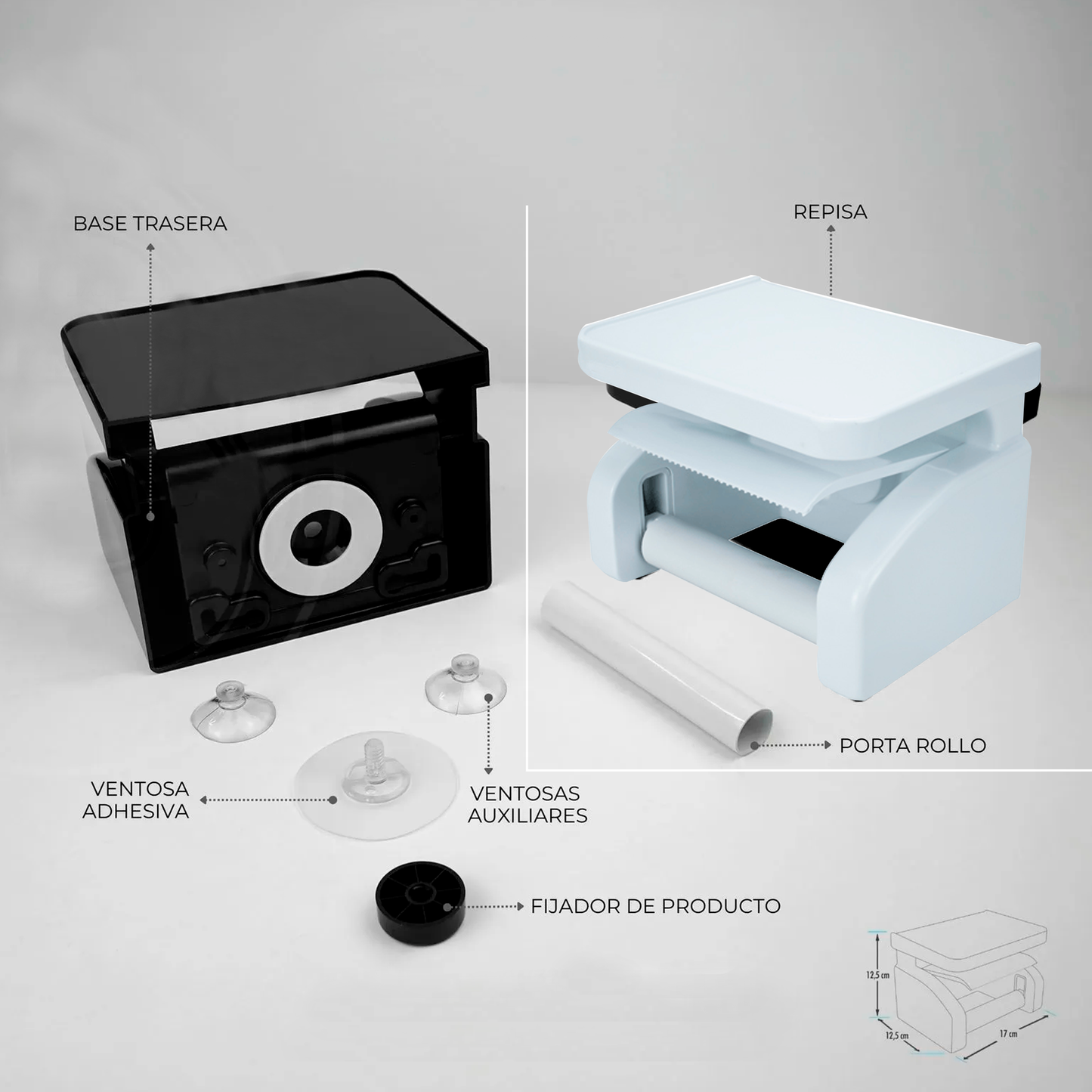 Portarrollo para Baño en ABS en Ventosa Blanco