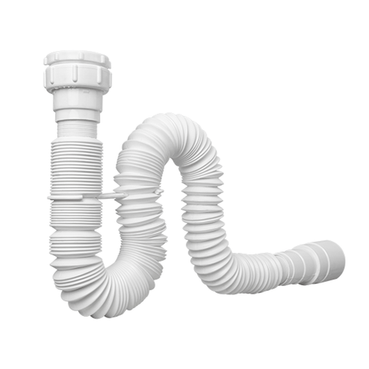 Sifon Flexible para Lavamanos o Lavaplatos Extralargo Blanco