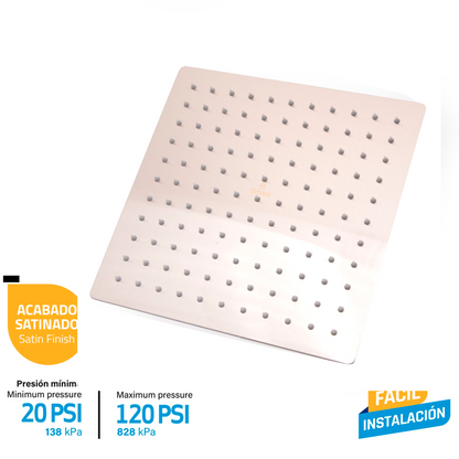 Ducha Regadera Cuadrada 12Pulg (30cm) Satinada