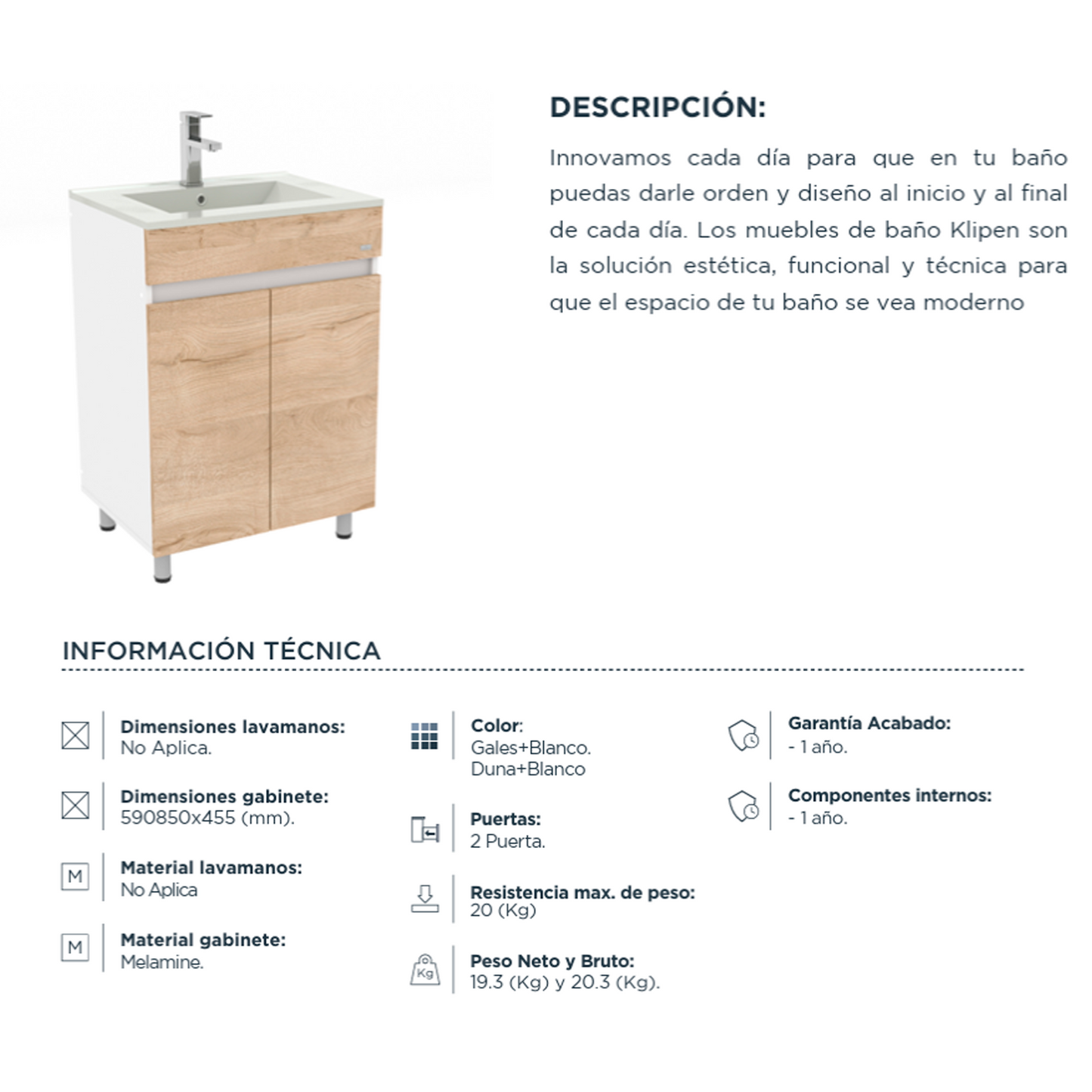 Mueble de Baño 60cm A piso Toronto Duna